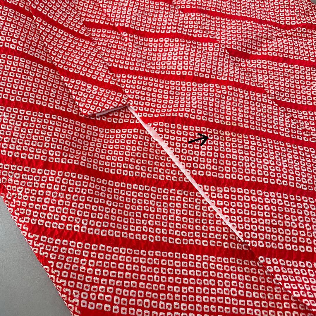 七五三　3歳　正絹　総絞りのお着物セット　赤色半幅帯コーデ