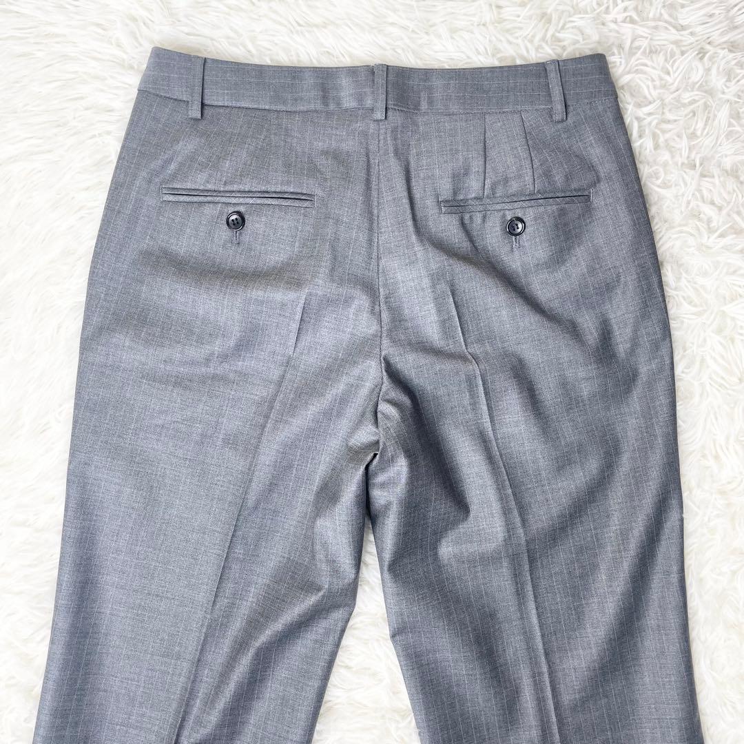 【美品】23区 パンツスーツ グレーストライプ 上XL下L