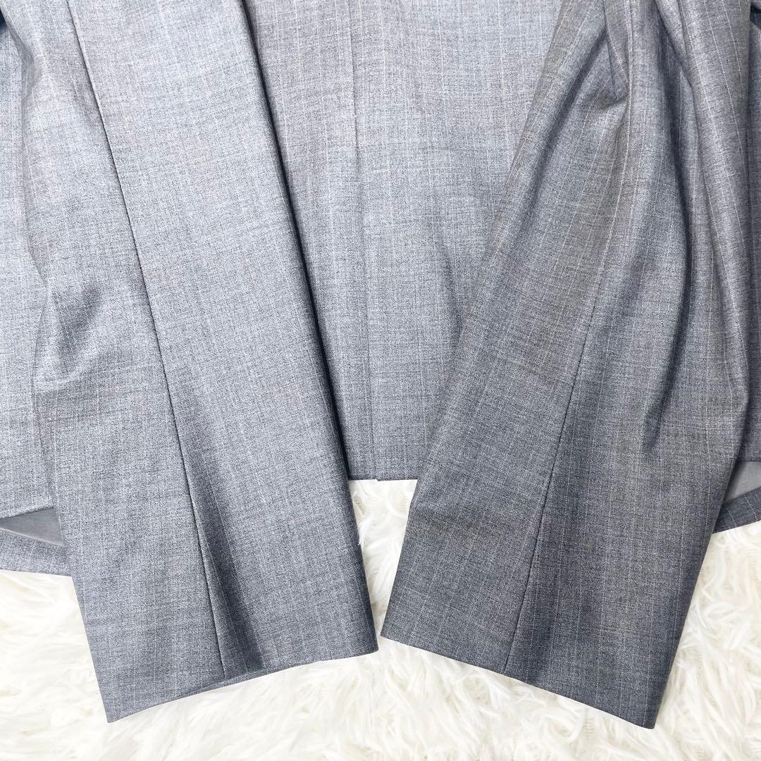 【美品】23区 パンツスーツ グレーストライプ 上XL下L