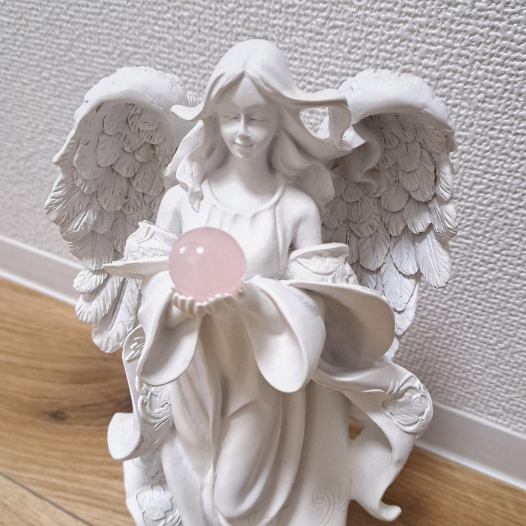 天使のオブジェ　置物　ローズクォーツ　天然石付き