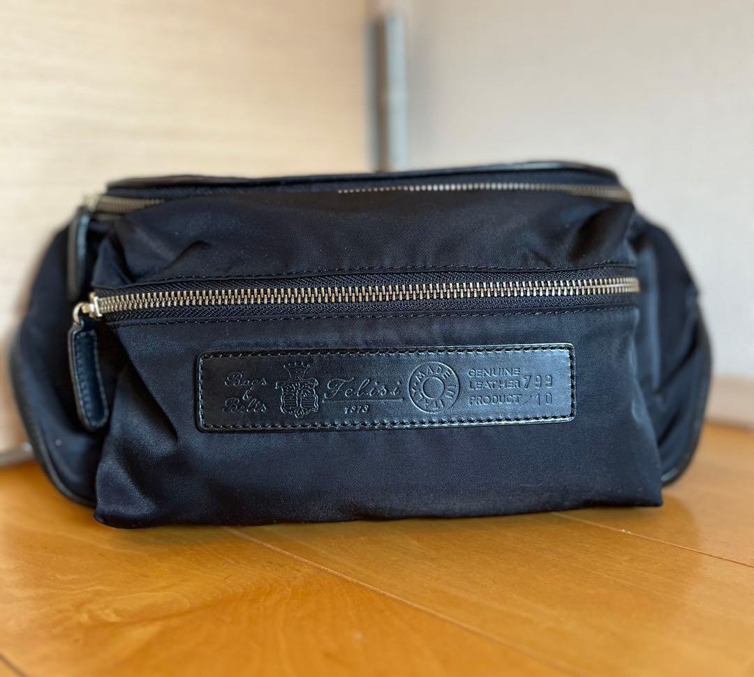 【美品】フェリージ Felisi 799/10黒ボディバッグ .ウエストバック