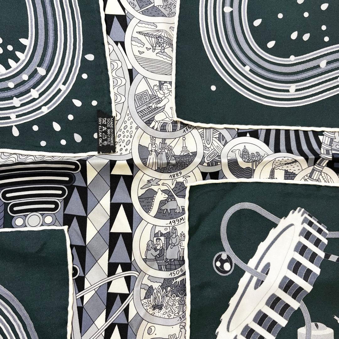 時の実験室　エルメス　HERMES カレ90 ダークグリーン　グレー