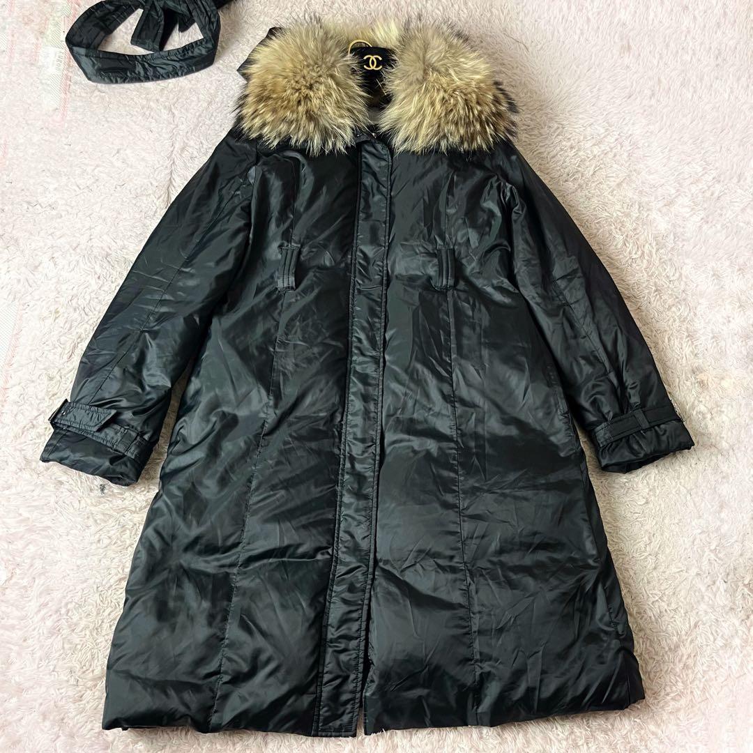 ✖︎ セオリー ダウンコート ロング ラクーンファー ベルト 黒 ブラック L