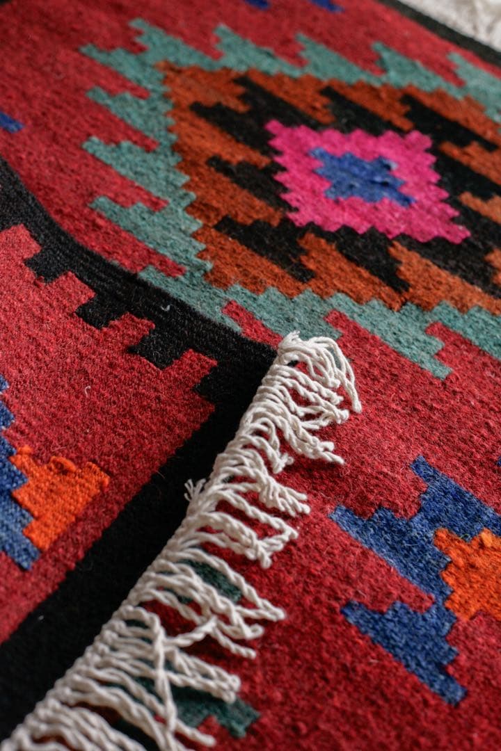 108cm×73cm キリムラグ　ウール　コットン　ネイティブ柄　アジアン