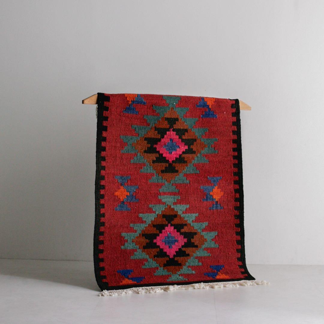 108cm×73cm キリムラグ　ウール　コットン　ネイティブ柄　アジアン