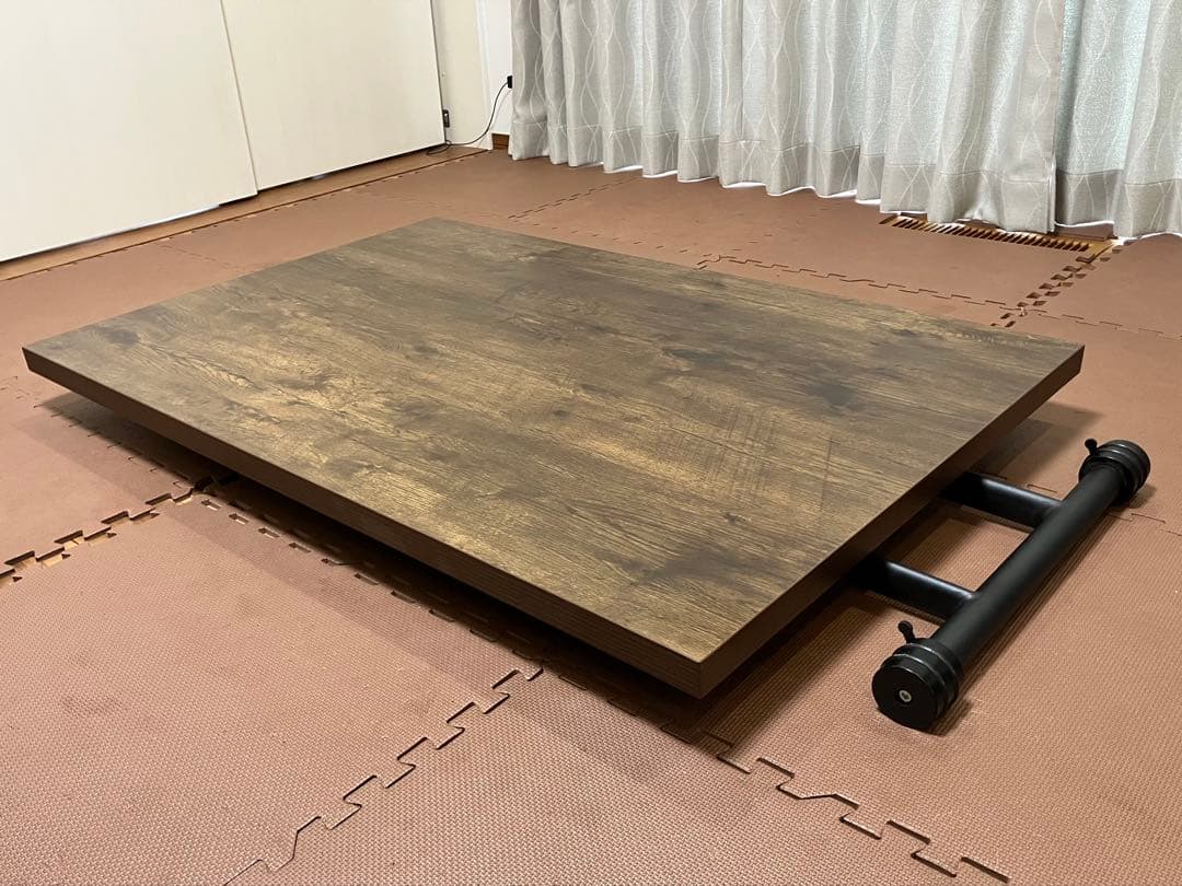 折りたたみ式ガス圧昇降テーブル 120x80cm ブラウン