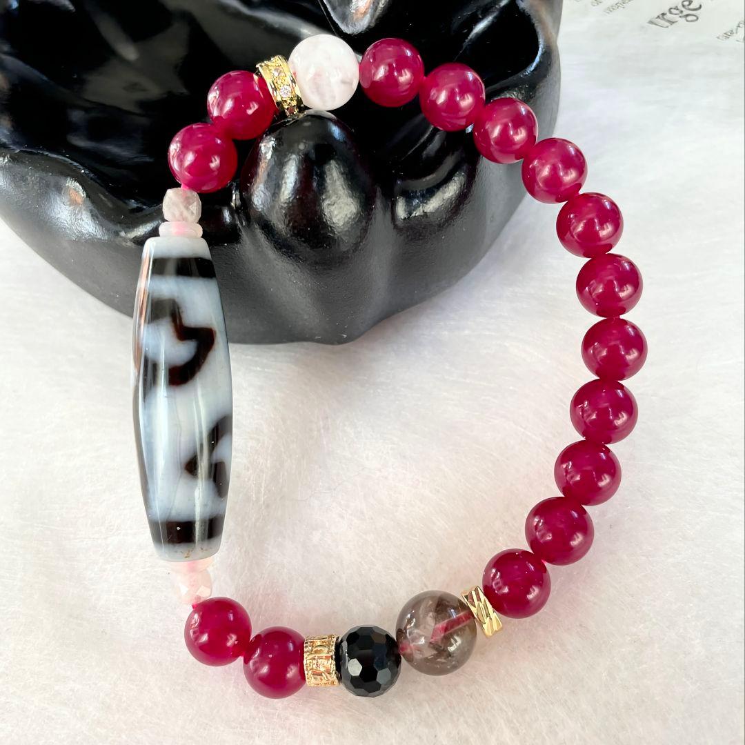 【水蓮花天珠】至純 白天珠 ルビー 天然石 ゼウスクォーツ モリオン セリサイト