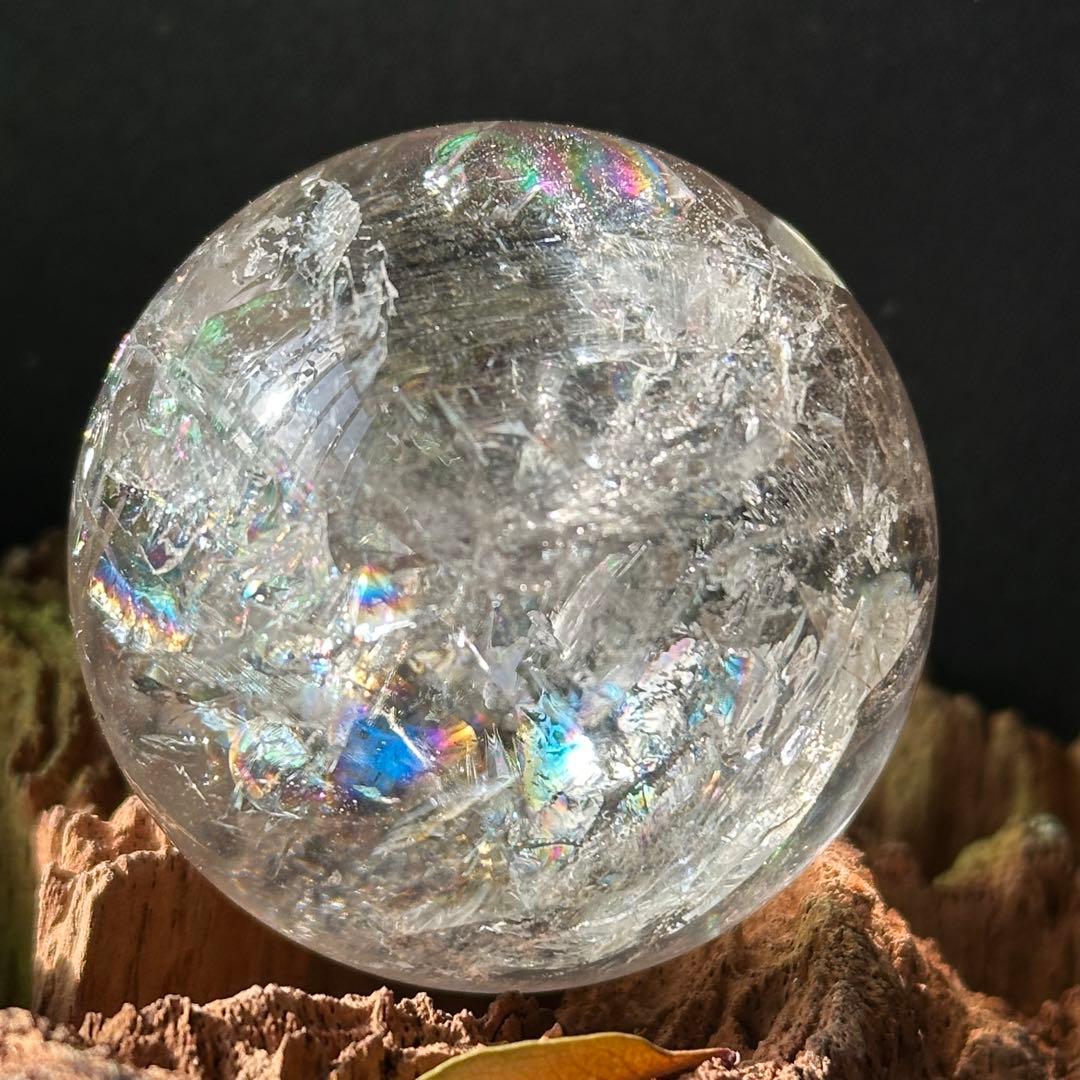 天然石 ピンクアゼツナイトのスフィア　丸玉　置物　虹ありG.286