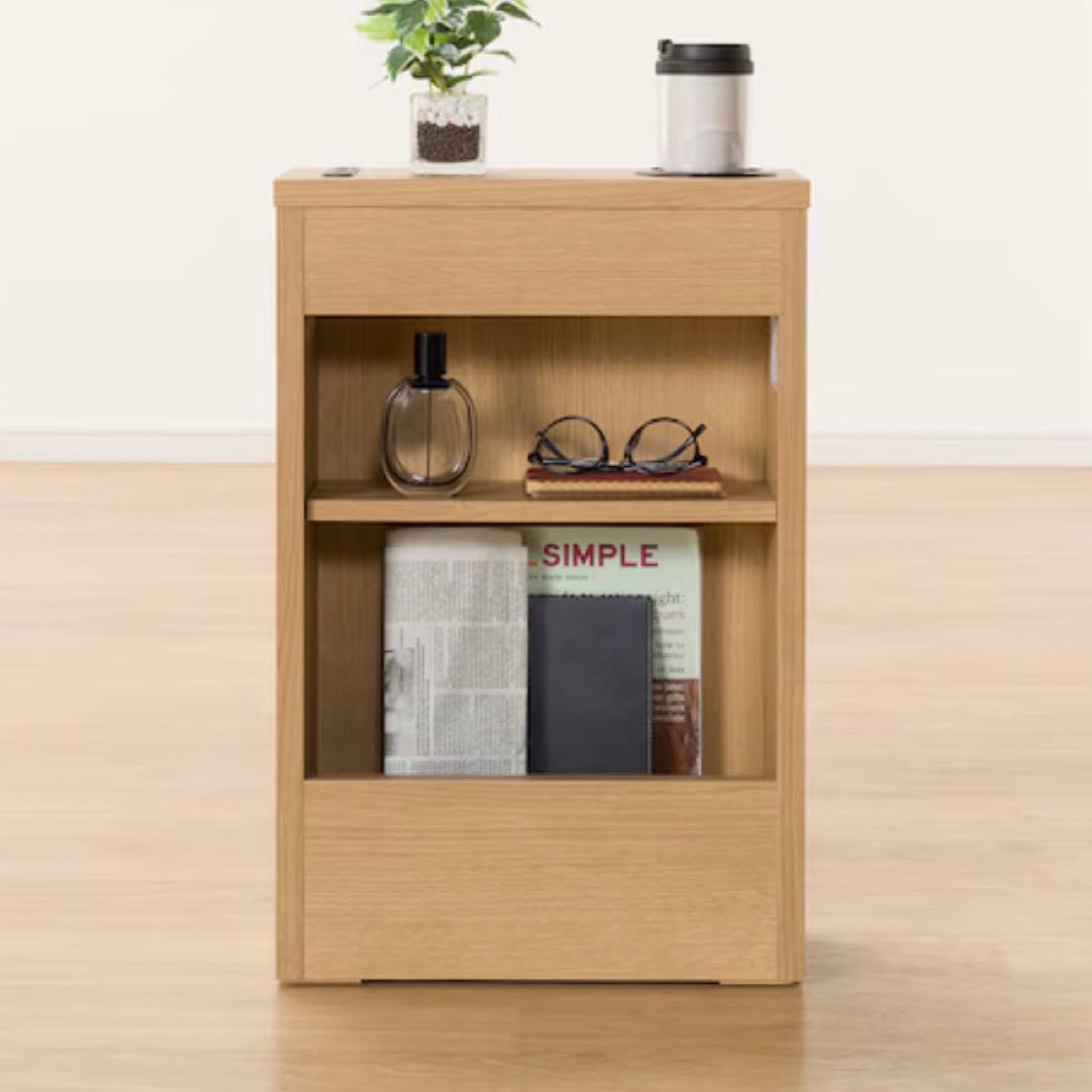 【新品】ニトリ サイドテーブル オーク材 ドリンクホルダー コンセント付き