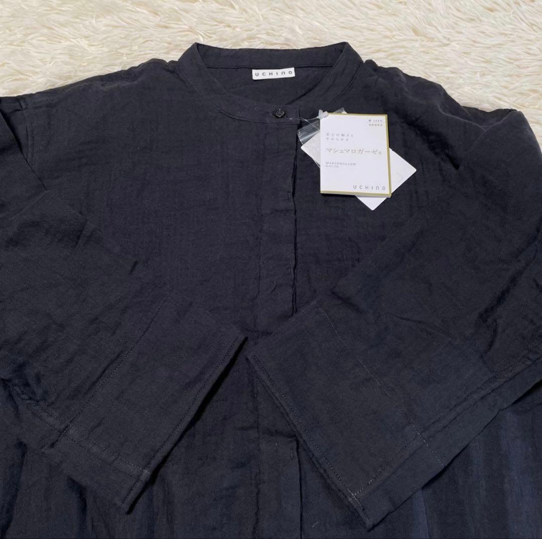 UCHINO マシュマロガーゼノーカラー　ワンピース　Aライン　黒系　完売品