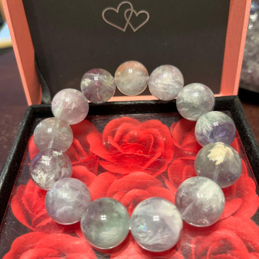 天然石ブレスレット　エンジェルフェザーフローライト　超大玉