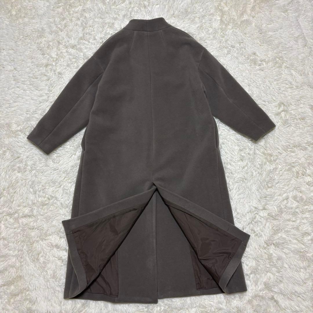 【ウィムガゼット】ノーカラー　ロングコート　カシミヤ ウール グレー F