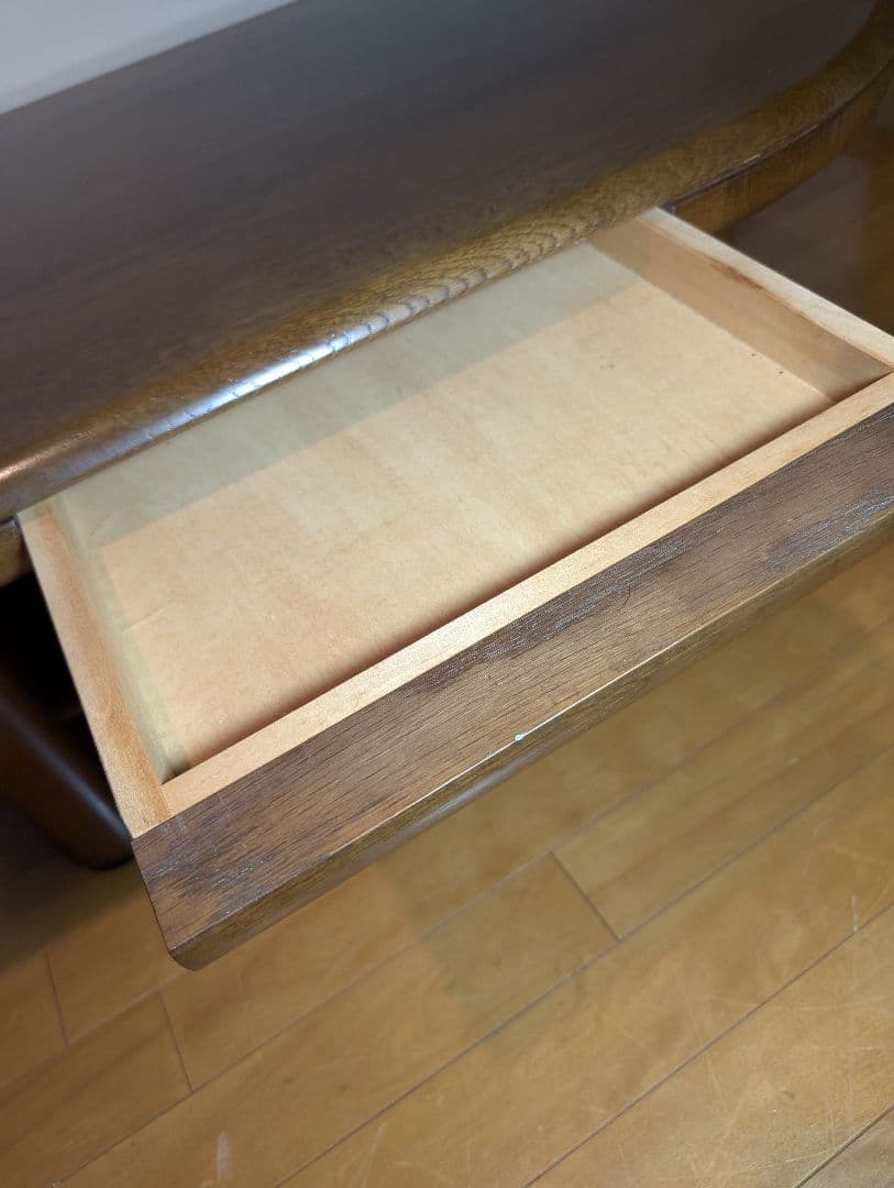 《送料込》カリモク 天然木ローテーブル デスク 引き出し付 ブラウン センター