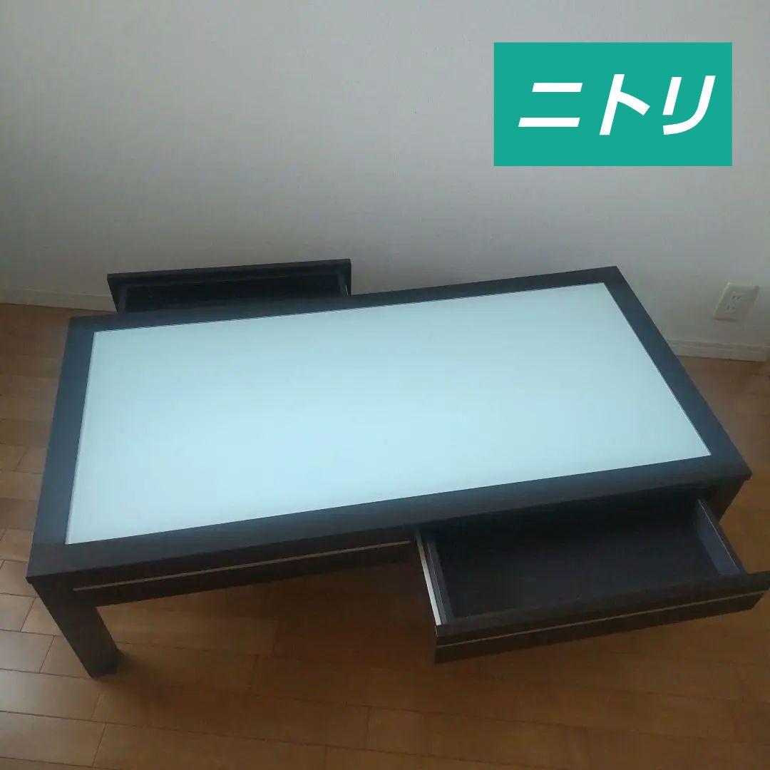 ニトリ / ローテーブル センターテーブル フーガ ガラス天板 引き出し付