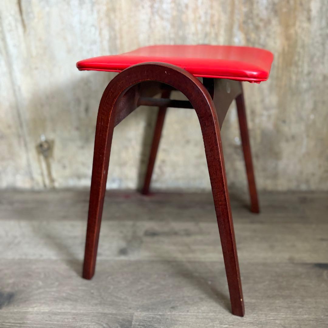 秋田木工　スタッキングスツール　レッド　剣持勇　曲木　②