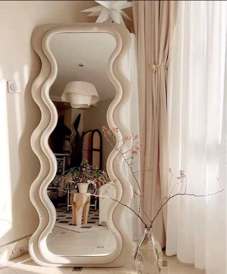 週末セール　ウェーブミラー　立掛け鏡姿見鏡ミラー 鏡全身鏡　160cm x 60