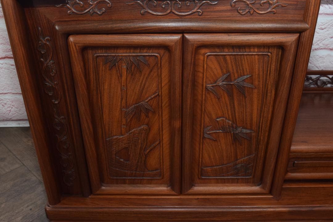 中澤唐木(大阪唐木) 総紫檀 茶棚 梅鶯紋 日本伝統工芸士 伊藤晁次 作