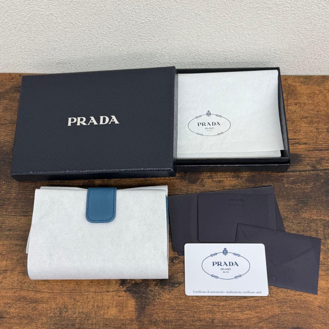 PRADA プラダ 二つ折り財布 ブルー サフィアーノ