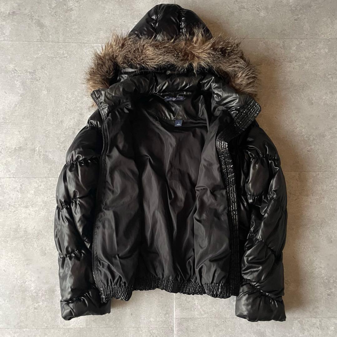 00s GAP ダウンジャケット ファー 黒 光沢 Y2K 平成ギャル お兄系
