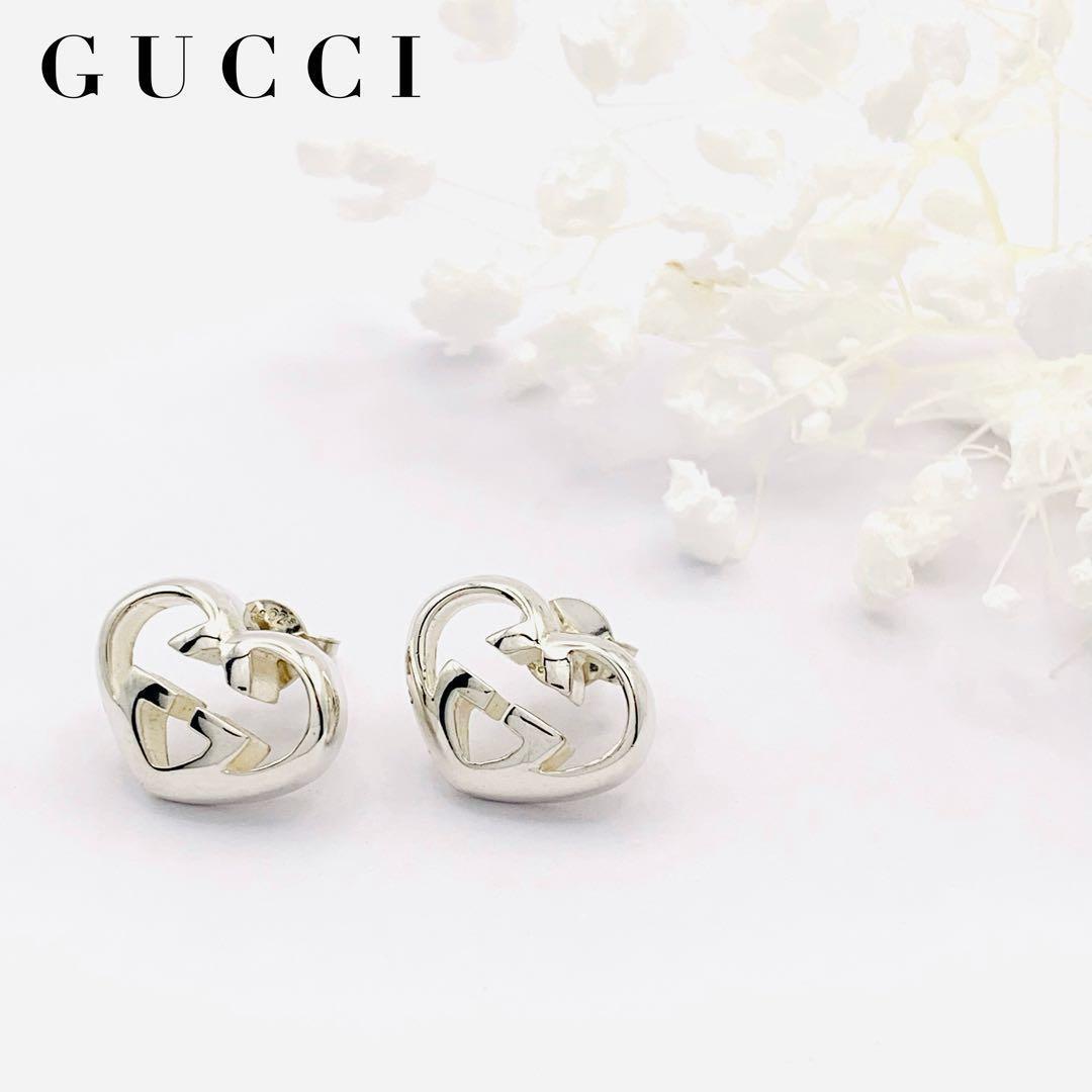 美品 グッチ GUCCI インターロッキング ハート ピアス Gロゴ 両耳