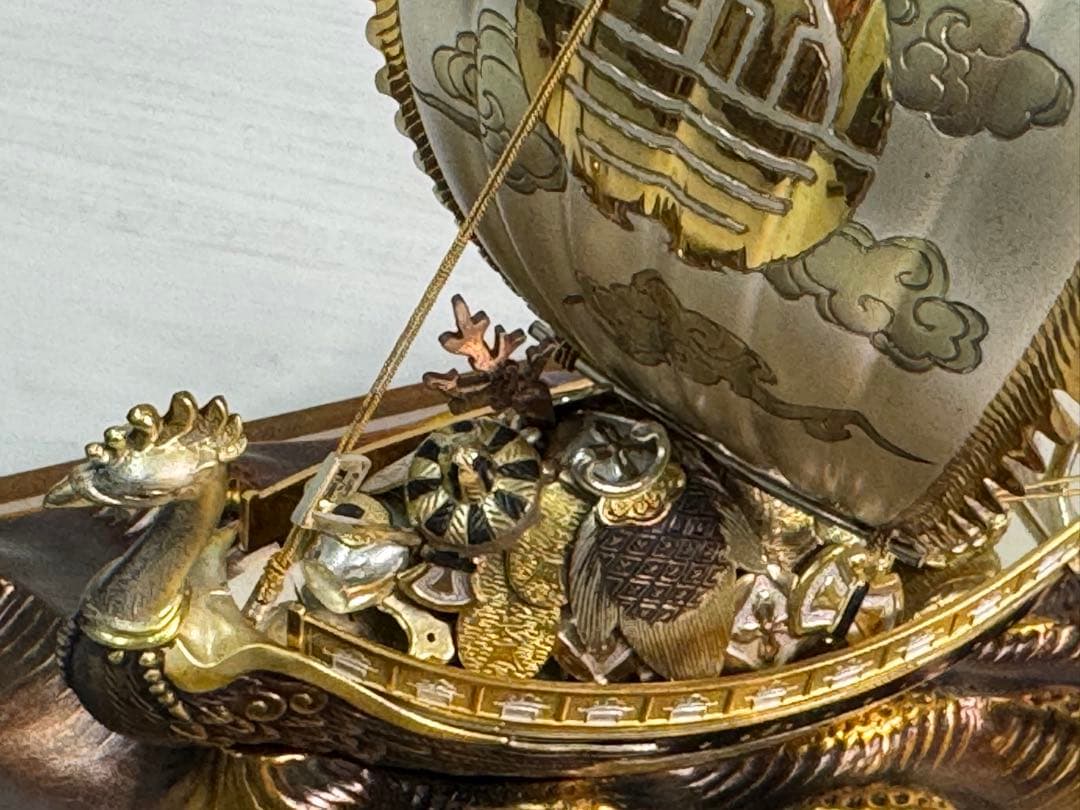 関　武比古　銀製　宝船 ガラスケース付き