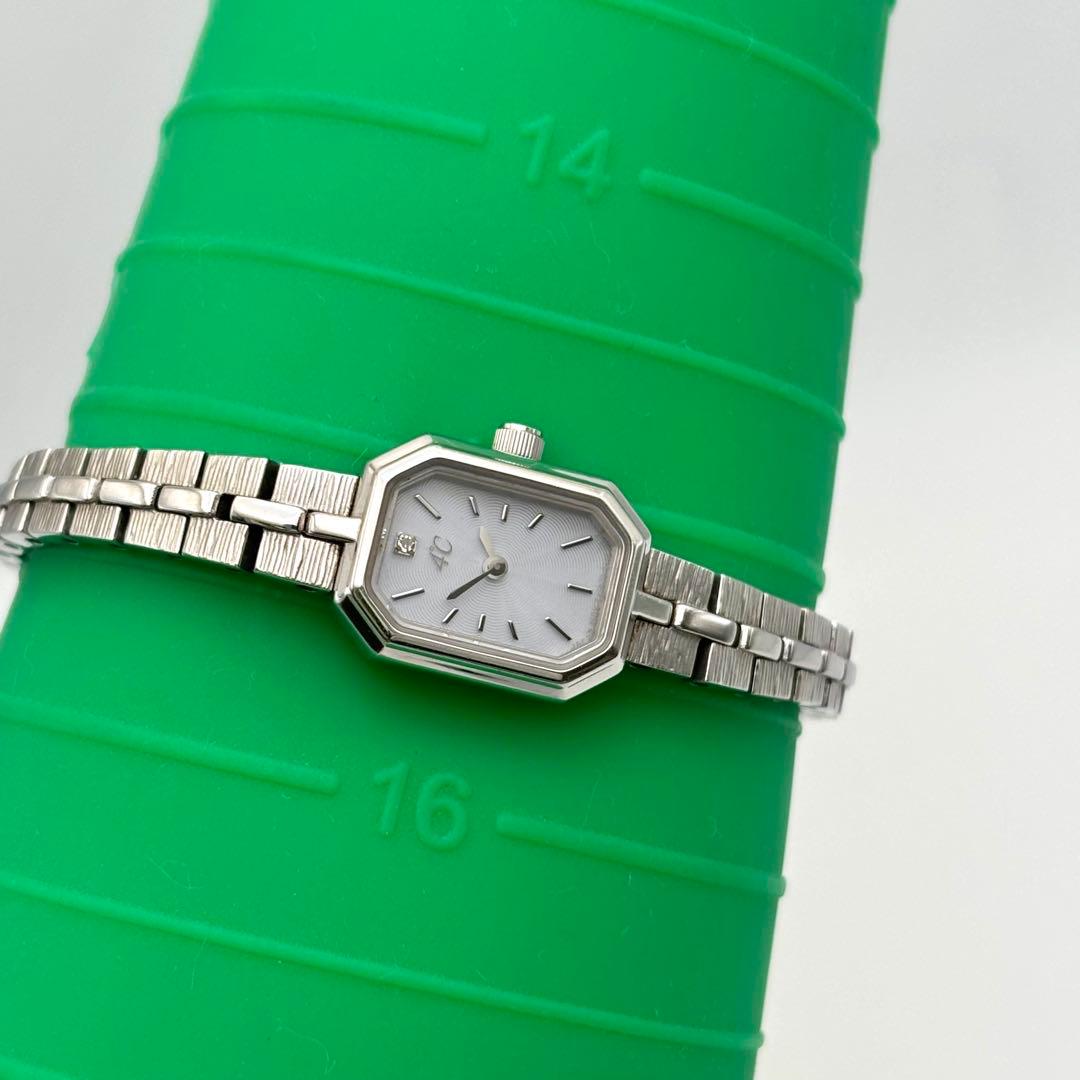 美品✨4℃ ヨンドシー 腕時計 シルバー 1Pダイヤ スクエア レディース