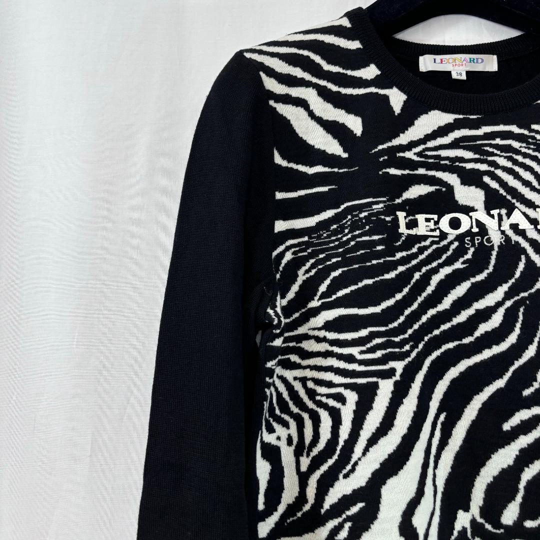 超希少⭐️ レオナール スポーツ ゼブラ柄 長袖 ニット セーター 刺繍ロゴ 黒