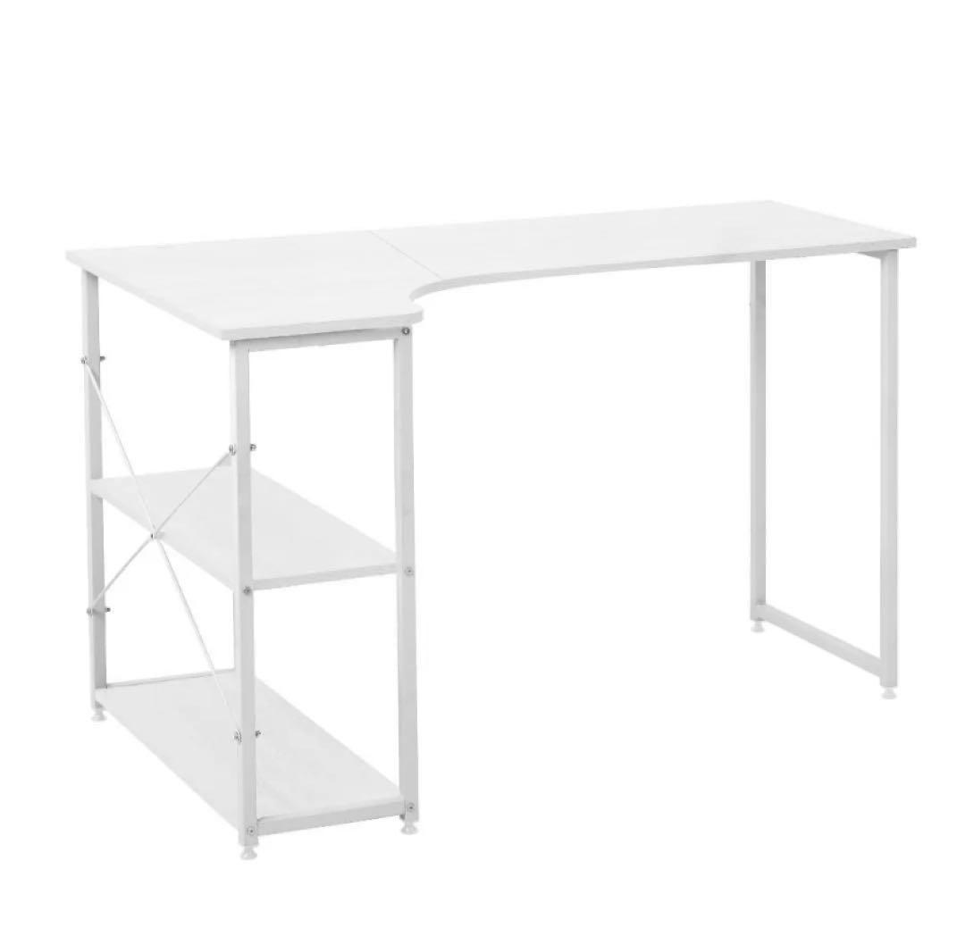 ‼️即日発送‼️ホワイト パソコンデスクL字120cm2段ラック付デスク ホワイト