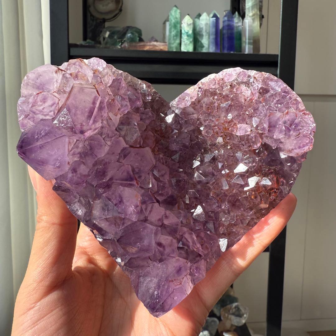 天然石タイチンルチルクォーツ共生アメジストのハート　置物NO.010913