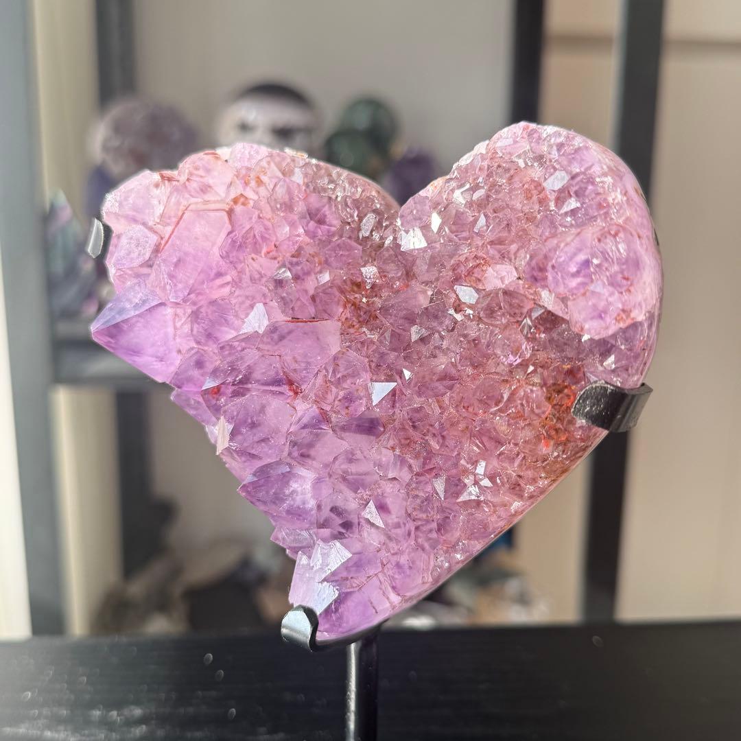 天然石タイチンルチルクォーツ共生アメジストのハート　置物NO.010913