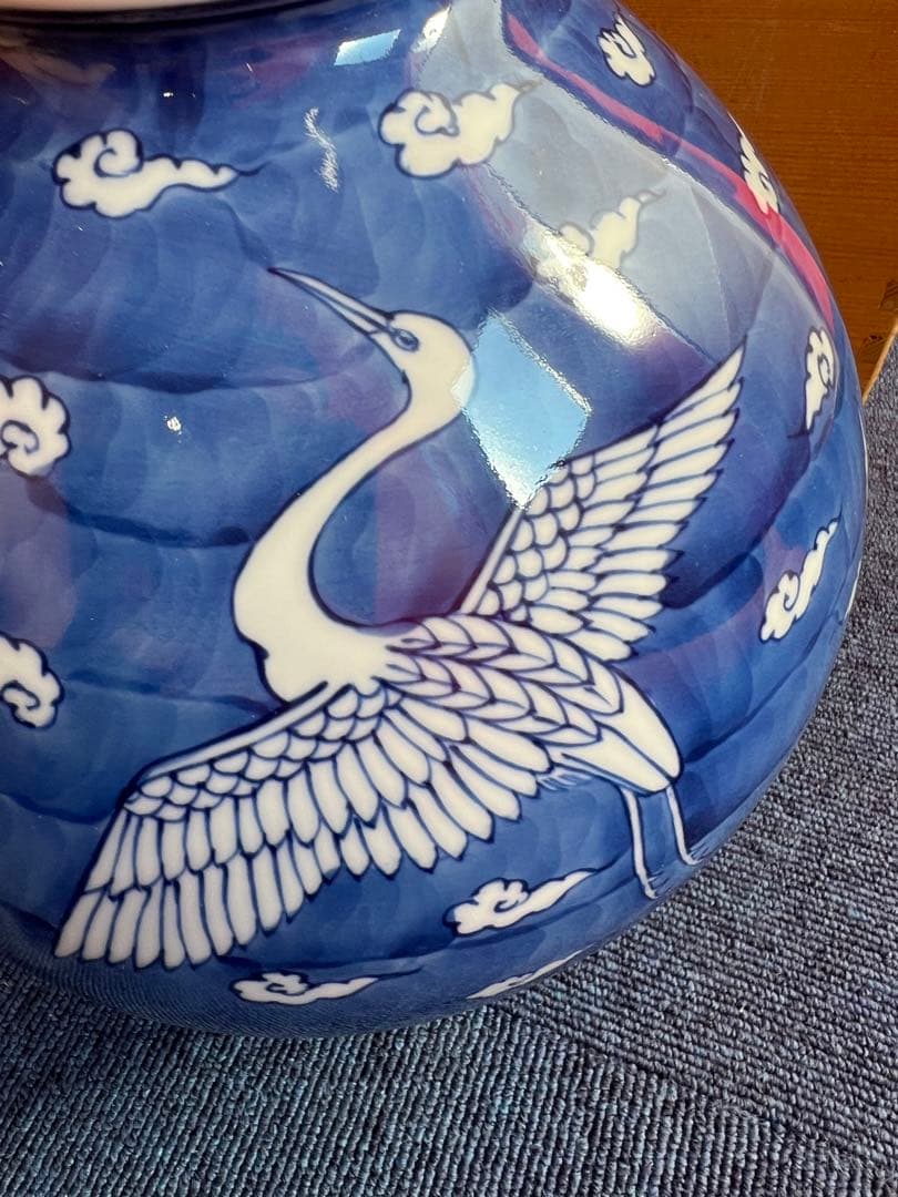 1029 源右衛門　染付雲鶴　花瓶　未使用