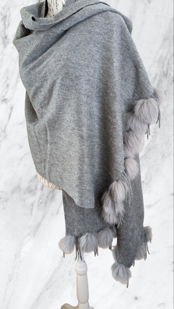 美品✨LANVIN ランバン アンゴラ混 ストール ショール ファー付き