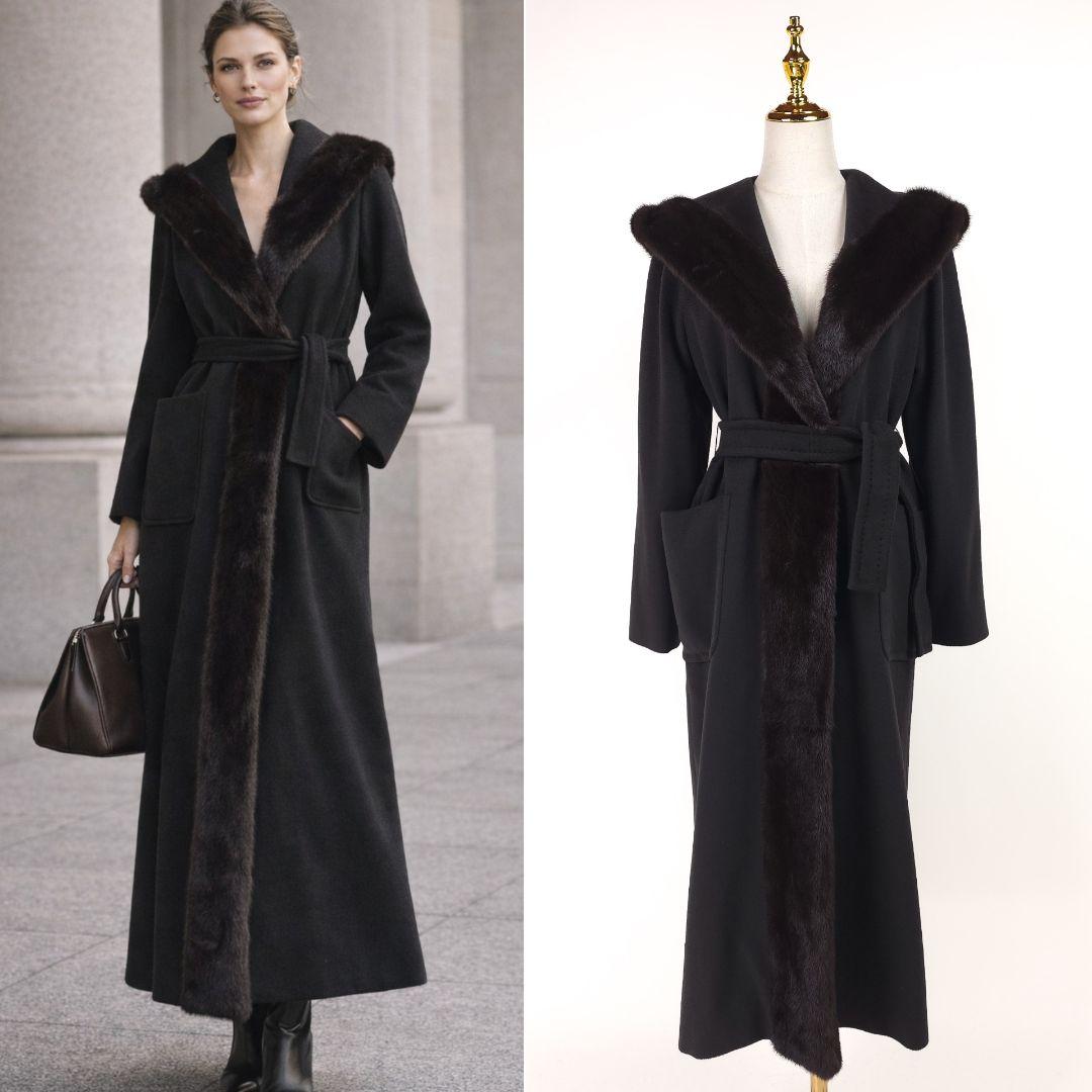 【新品同様】マックスマーラ ピュアカシミヤ ミンクファー フード コート 36