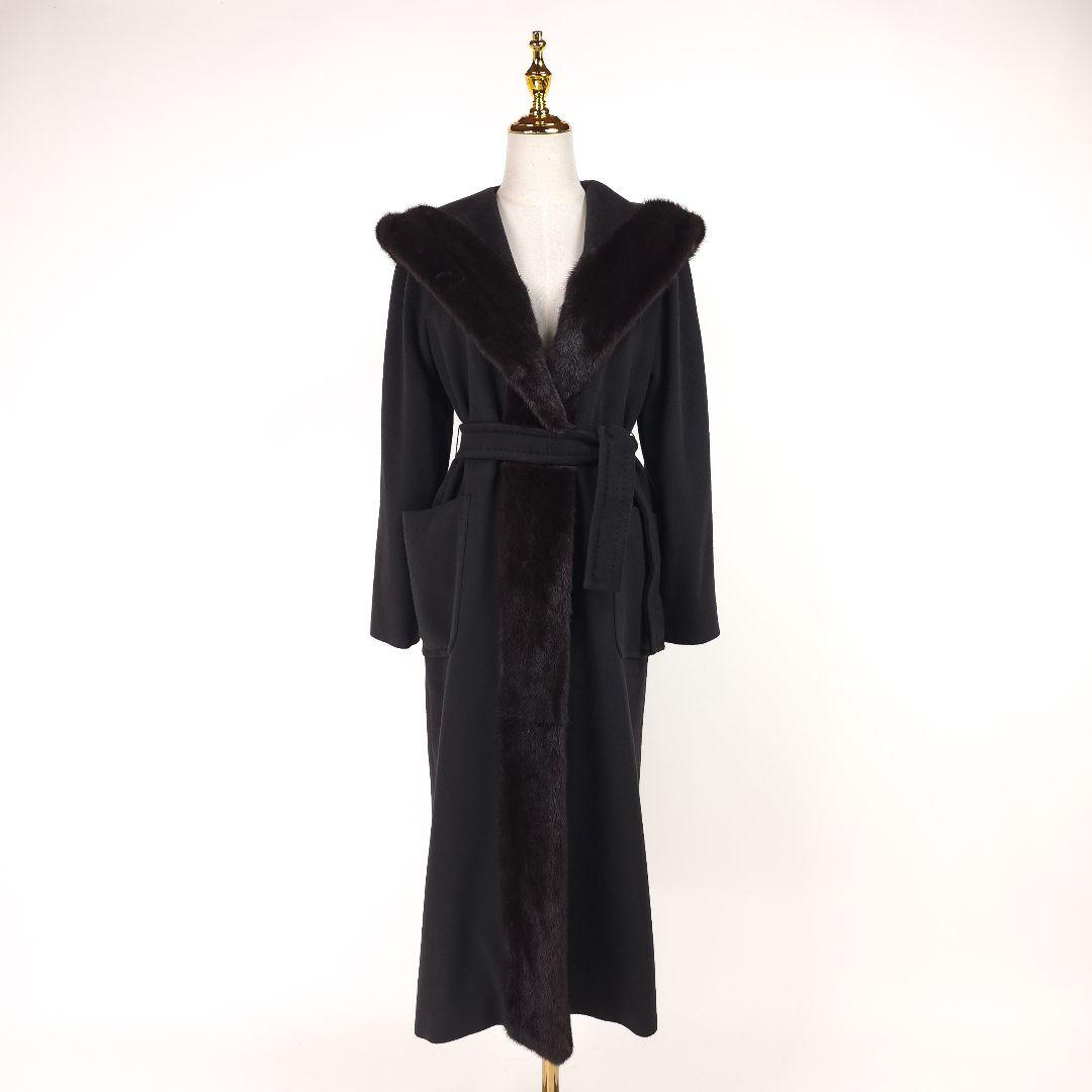 【新品同様】マックスマーラ ピュアカシミヤ ミンクファー フード コート 36