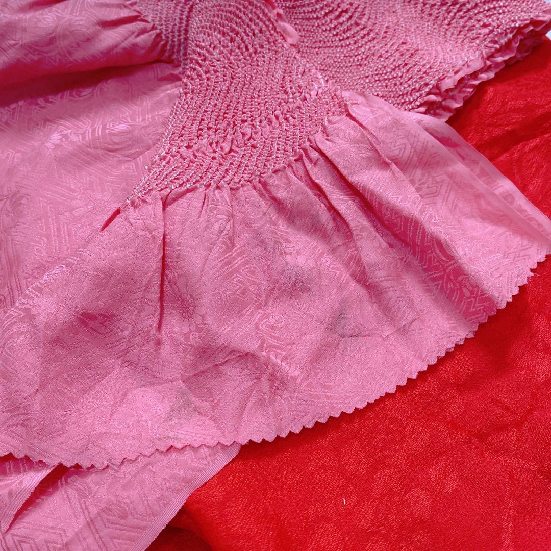 七五三 7歳 正絹 着物 作り帯 バッグ 草履 フルセット 鹿の子 ピンク