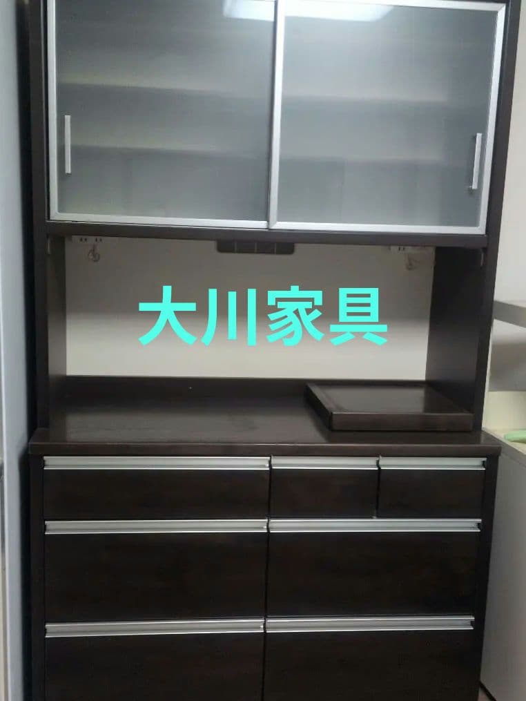大型 オーク木製高級食器棚 キッチンボード キッチン収納 レンジ台