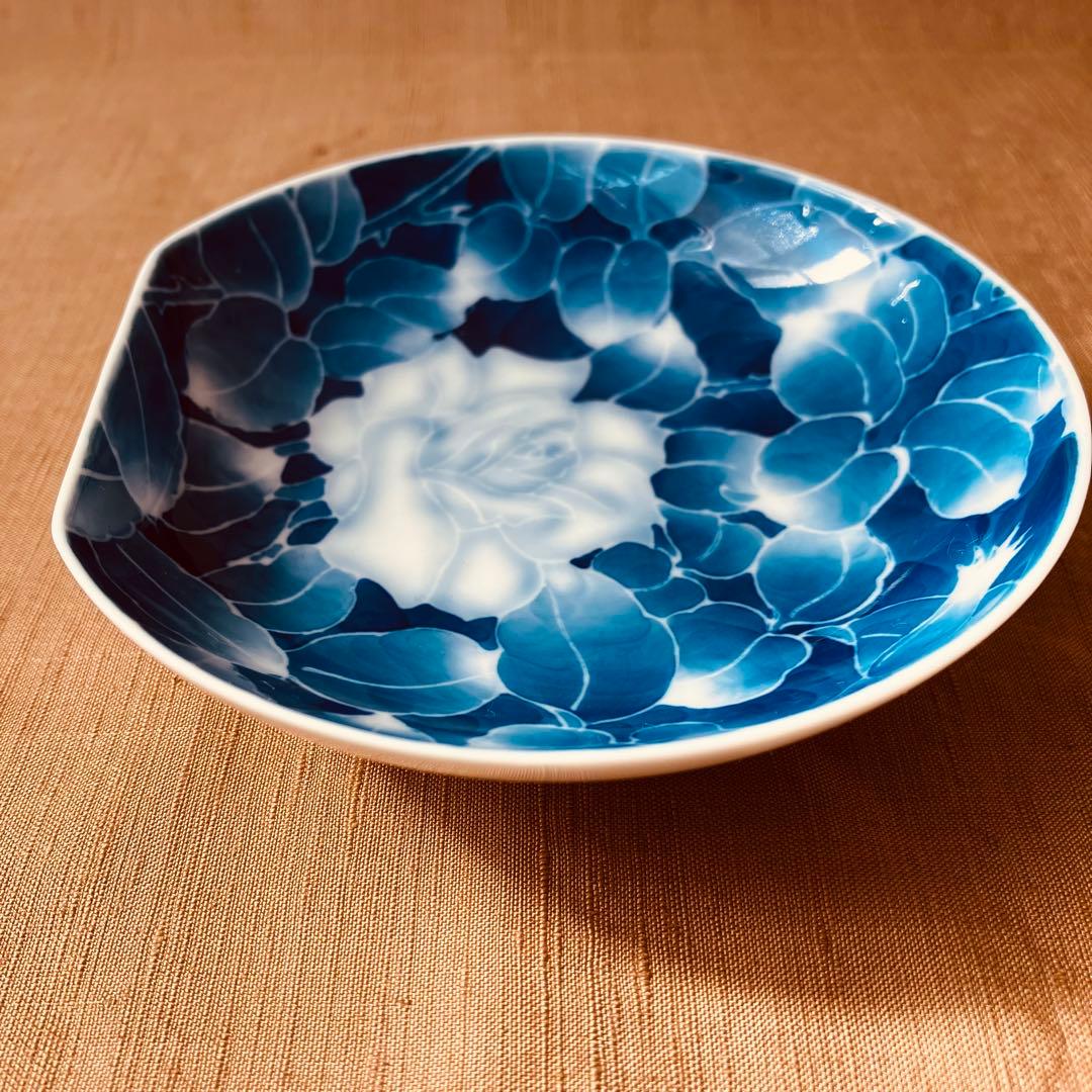 (希少) 深川製磁　古代バラ　半月皿　小皿　2枚　古代薔薇　手書き　有田焼