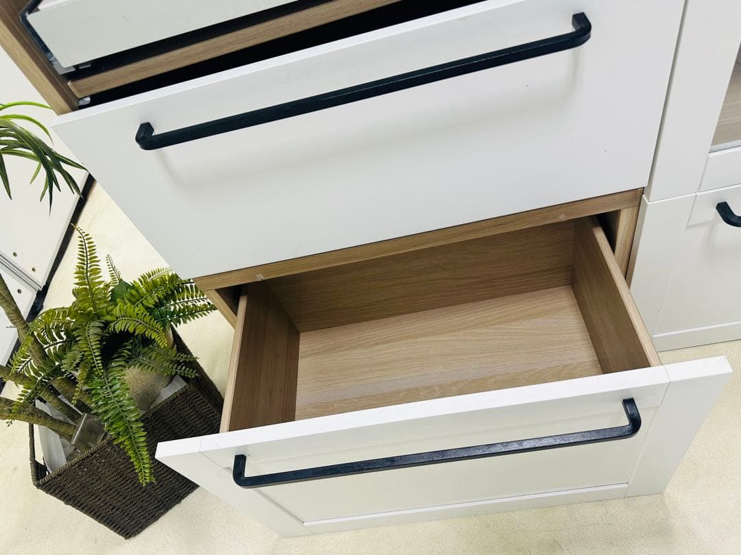 キッチン収納キャビネット ホワイトウッド仕上げ