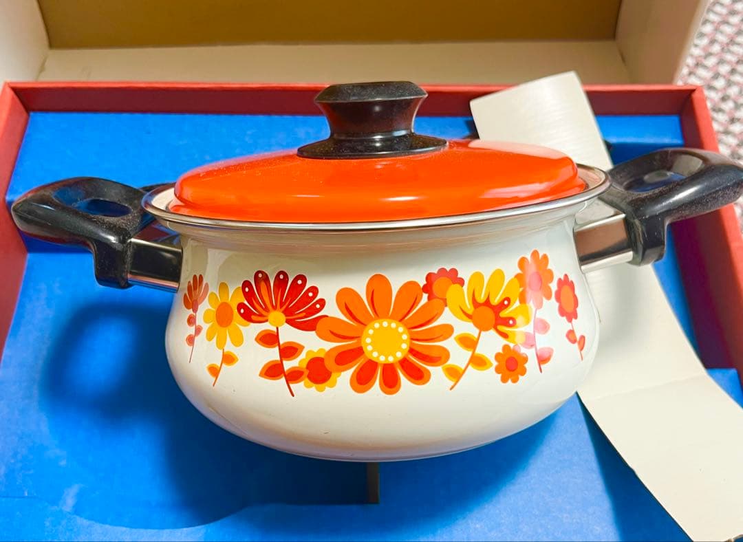 新品未使用★レトロ花柄ミッチホーロー鍋セット（直接引渡可）