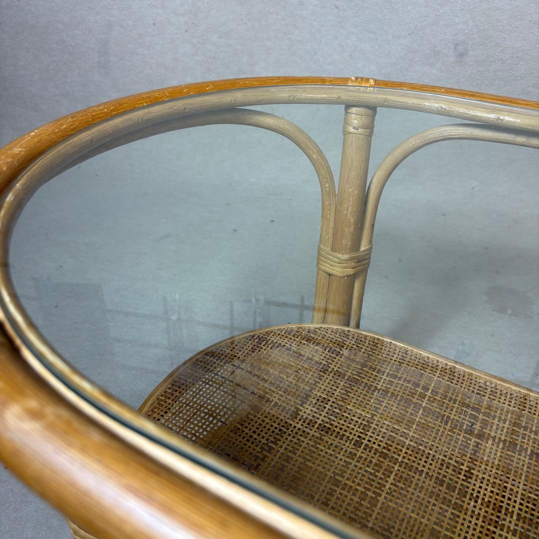 ラタン 籐 テーブル センターテーブル ローテーブル 円形 丸テーブル ガラス