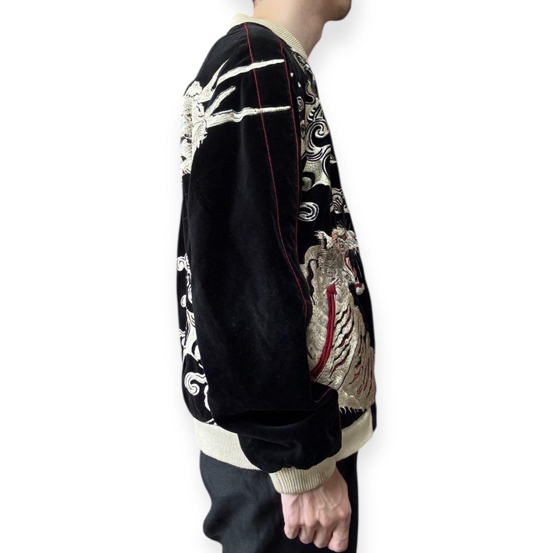豪華刺繍 花旅楽団 別珍 サテン リバーシブル スカジャン Lサイズ ブラック