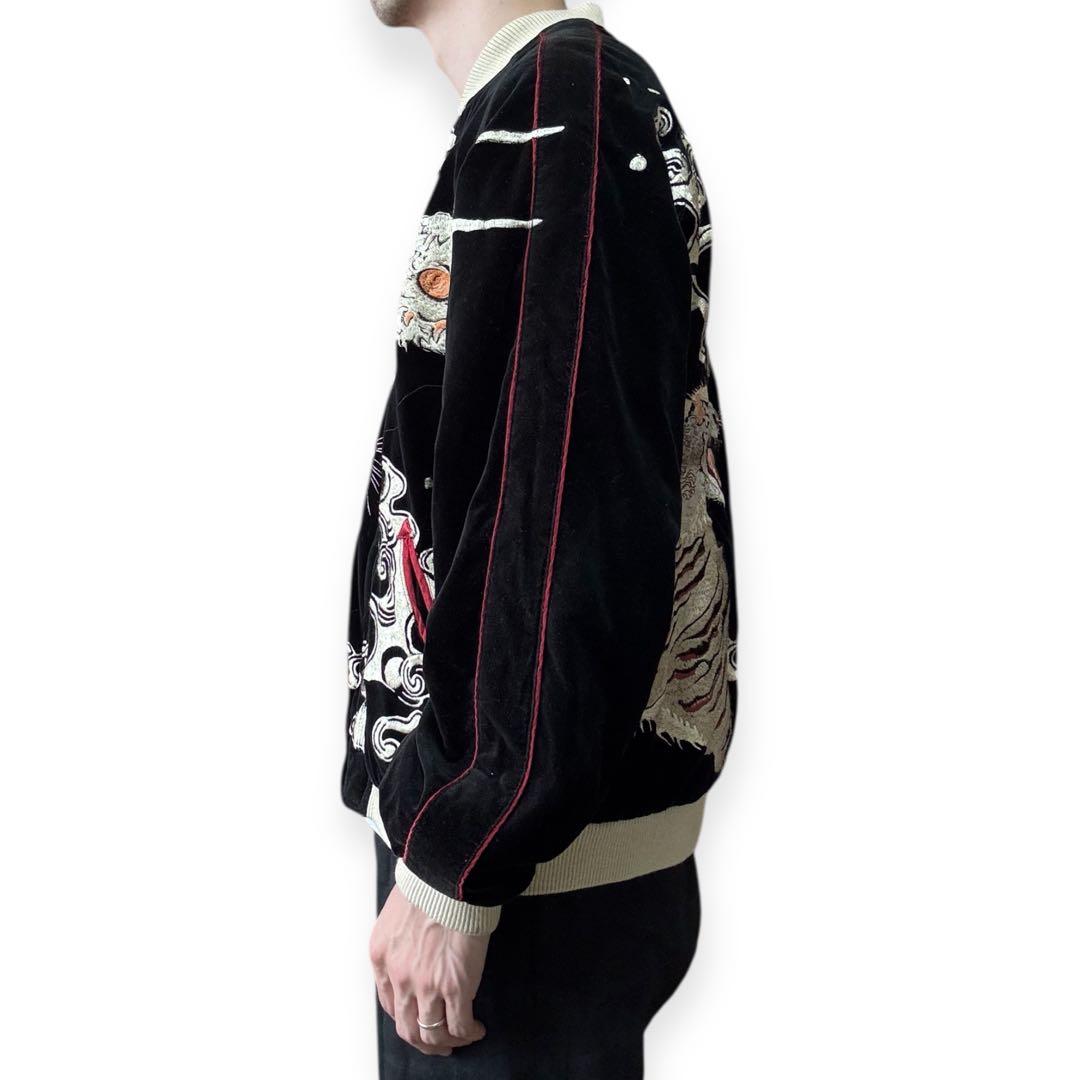 豪華刺繍 花旅楽団 別珍 サテン リバーシブル スカジャン Lサイズ ブラック
