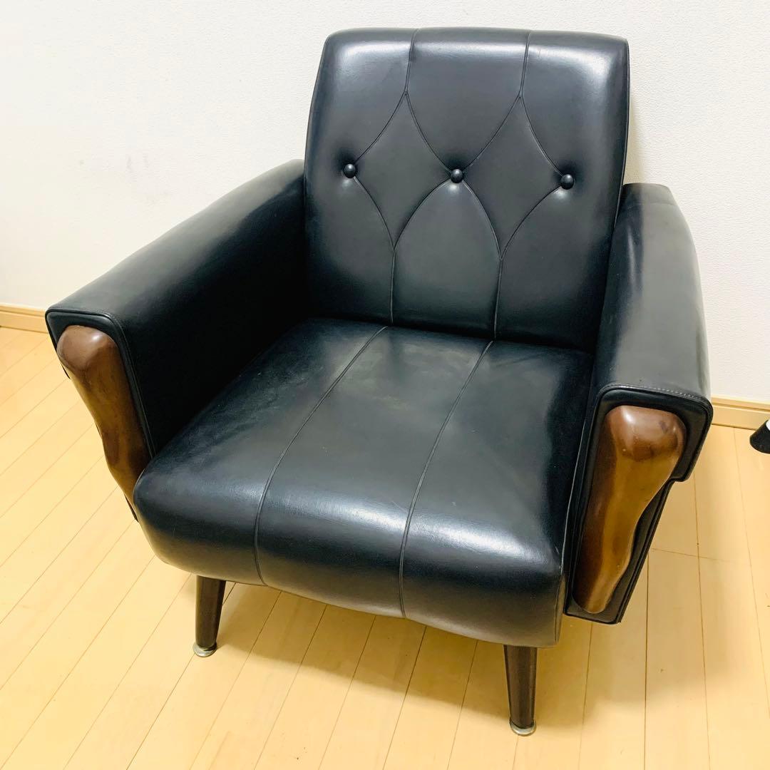 ヴィンテージ 1人がけソファー レトロ 大きめ ふかふか ひじ掛け レザー