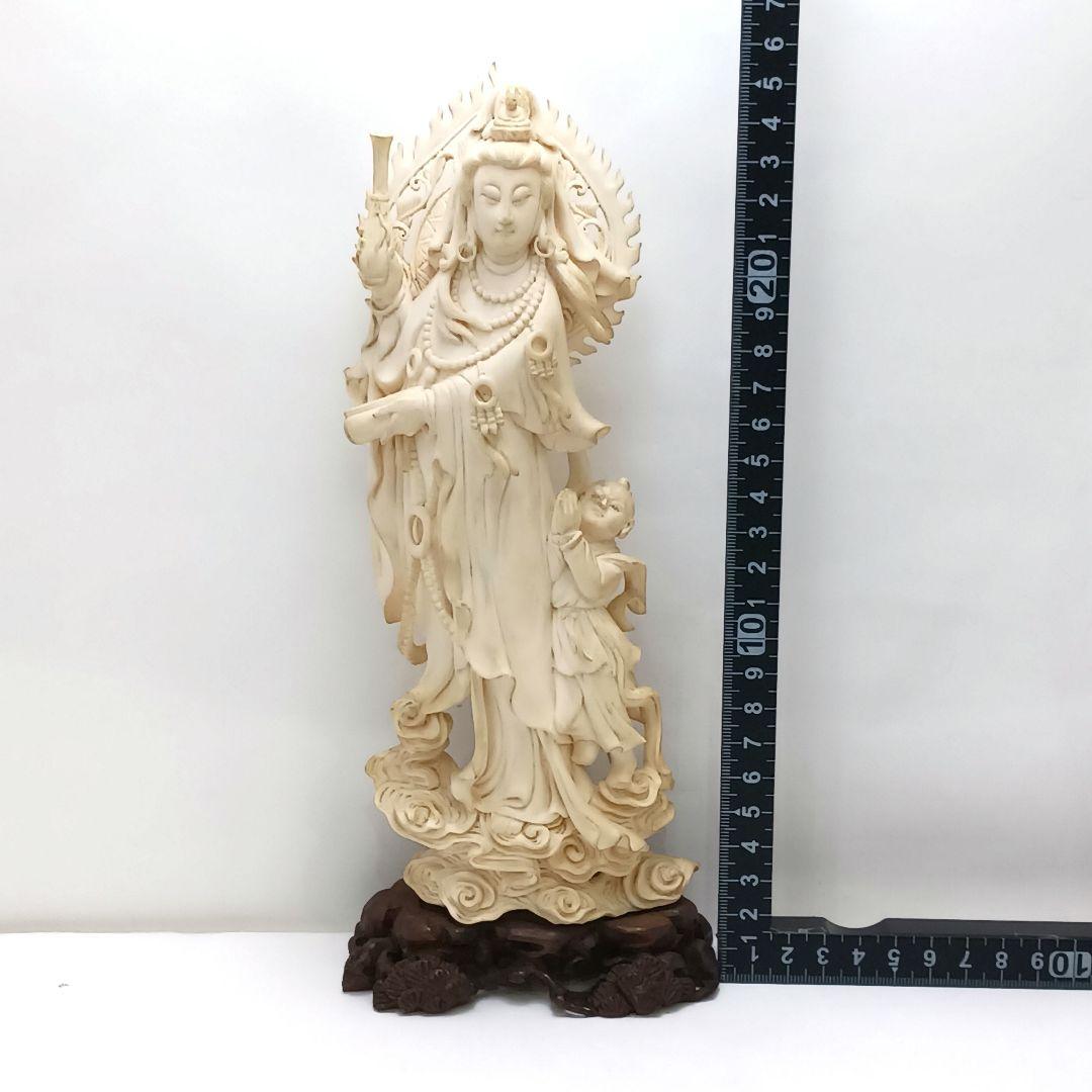 Y2293-2 高級彫刻 観音像 置物 細密彫刻 総重量365.7g　ten