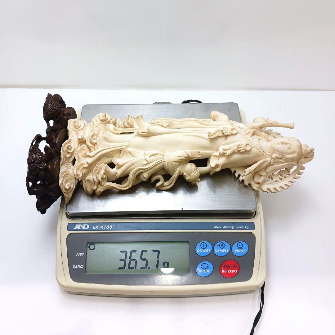 Y2293-2 高級彫刻 観音像 置物 細密彫刻 総重量365.7g　ten