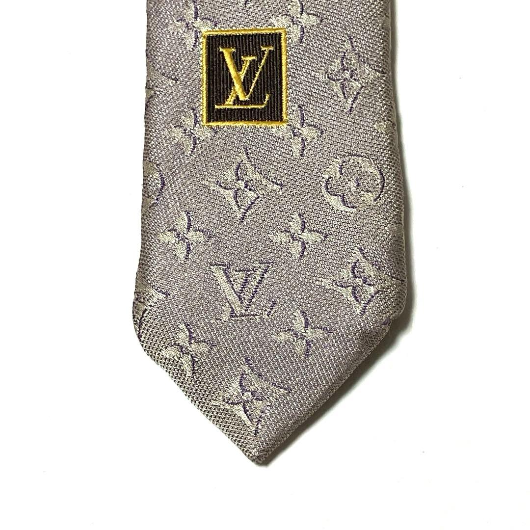LOUIS VUITTON ルイヴィトン ネクタイ メンズ シルバー 光沢 LV