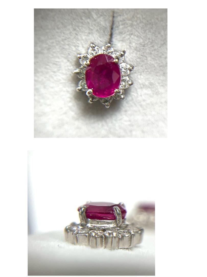 プラチナ　ルビーダイヤピアス Pt900 フラワーモチーフ