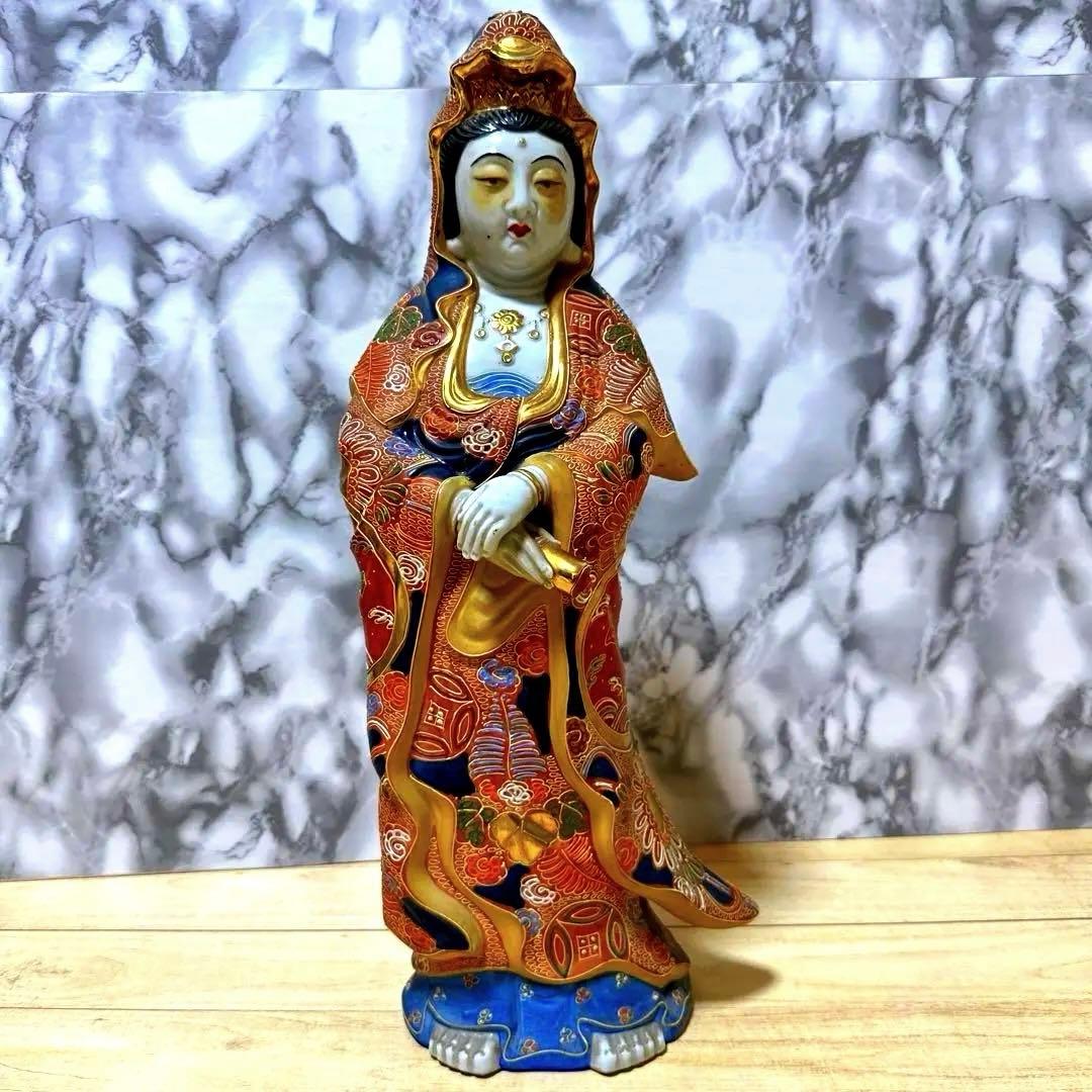 九谷焼　観音菩薩　金彩　骨董品　美術置物　仏像　期間限定値引き