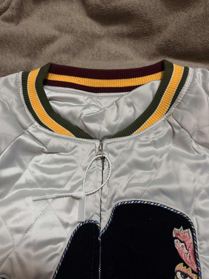 ２面用 未使用 別珍 日本地図 鶴 スカジャン unisex 美品 サテン