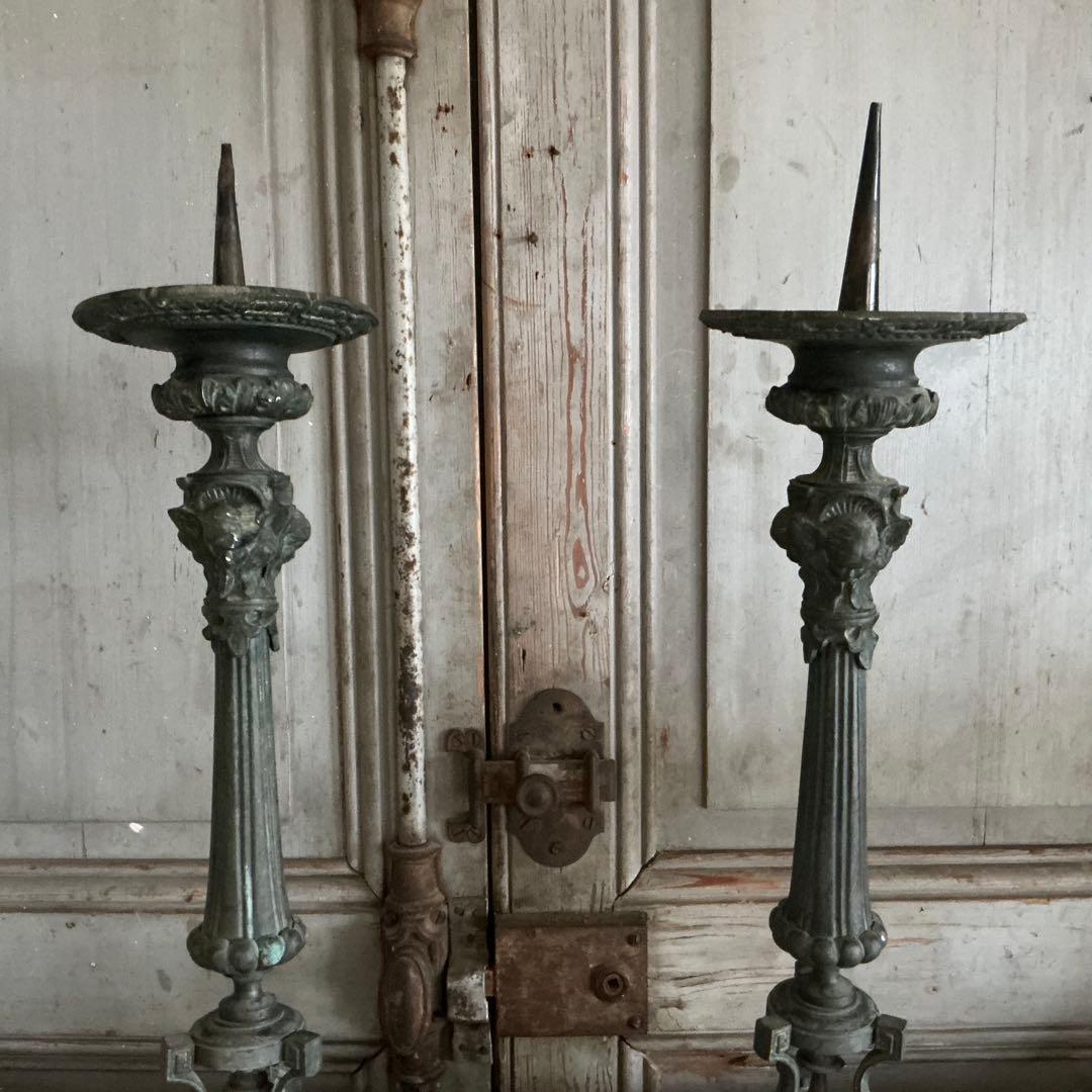 １９世紀中期　フランスアンティーク　祭壇用大きな燭台　教会　キャンドルスタンド